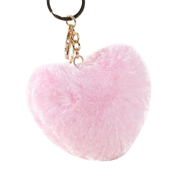 kurtrusly Hair Ball Heart Shape Pendant Handbag Keychain Key Buckle Ring Mobile Phone Hanging Decor