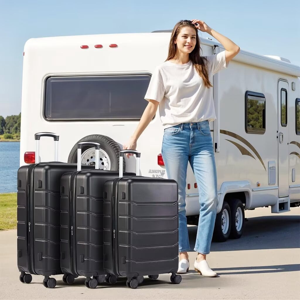 QUIOCOZY 28-inch Hardside Checked Luggage, Hard Shell Lightweight Expandable Suitcase with Spinner Wheels and TSA Lock, Black