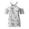thumbnail image 5 of Womens Tops Dressy Casual,Womens Summer Cold Shoulder Tops Short Sleeve Heart Print Striped T Shirts Casual Blouse V Neck Tunics Plus Size, 5 of 6