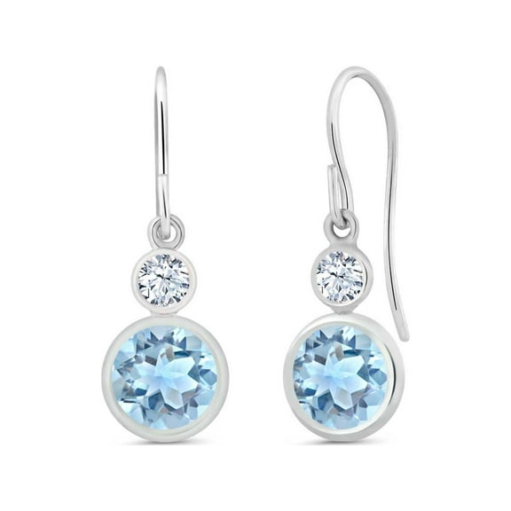 Gem Stone King 925 Sterling Silver Sky Blue Topaz and White Zirconia Leverback Dangle Earrings for Women (2.61 Cttw, Round 6MM)