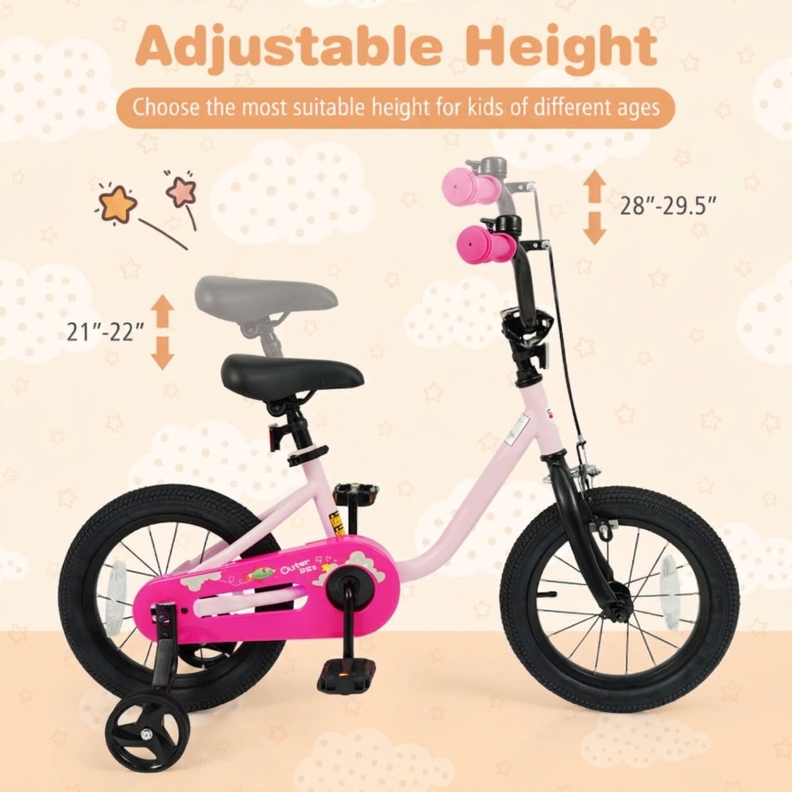 Redsmile Kids Bike 12 Inch for 3-7 Years Old Boys and Girls, Toddler Bicycle with Adjustable Handlebar and Seat, Children Bike 12/14/16-Inch, Holds 110 lbs, Pink