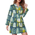 thumbnail image 1 of Mid-Century Print Pajama Robe V Neck Abstract Turquoise Retro Sleepwear Lady Long Sleeve Soft Pajamas Robes Spring Room Dresses, 1 of 5