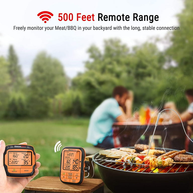 ThermoPro+TP810W+Wireless+Meat+Thermometer+of+500FT+for+Smoker+Oven+Grill+ BBQ for sale online