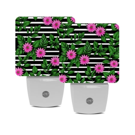 

Night Light Night Lights Plug into Wall Dusk to Dawn Sensor White Led Night Light 2 Pack Nightlight for Bedroom Bathroom Hallway Kitchen Summer Tropical Palm Leaves Cactus Flower Stripes
