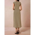 thumbnail image 4 of Women'S Striped Dress Crewneck Cap Sleeve Bodycon Knit Summer Midi Dresses Brown L, 4 of 9