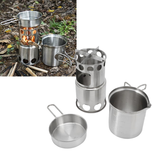 Camping Cookware Set, Windproof Outdoor Cook Kit Prevent Slipping Stainless Steel for Backpacking for Riding