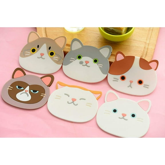 6 Pack Cat Coasters Mug Cushion Tea Cup Pad Tableware Mat Silicone Place Mat