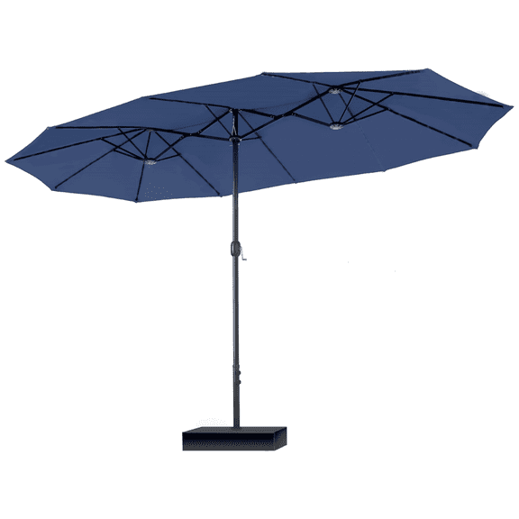 VOOYA HOME 15ft Large Patio Umbrellas Base Included, Outdoor Double-Sided Umbrella with Crank Handle, UV Protective for Pool, Lawn Garden, Backyard Navy Blue
