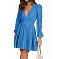 thumbnail image 2 of Mini Deep V Long Sleeve Dress for Women A-Line High Waisted Casual Flowy Dress for Cocktail Wedding Guest Blue M, 2 of 8