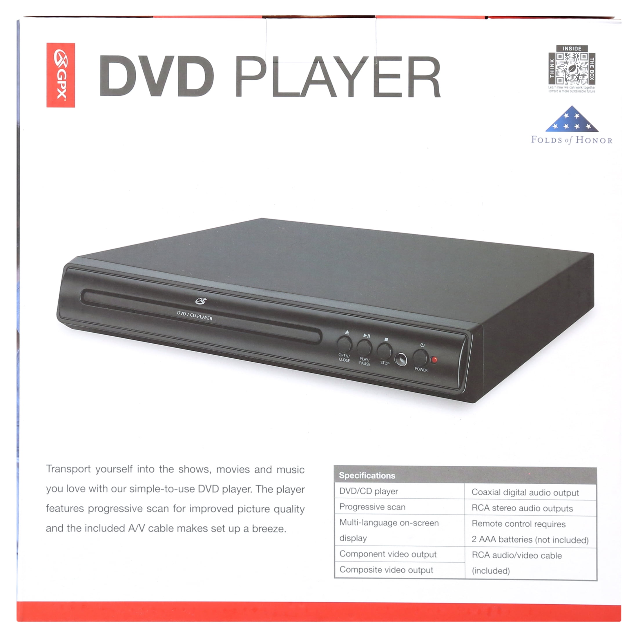 GPX D200B Progressive Scan DVD Player with Remote, Black