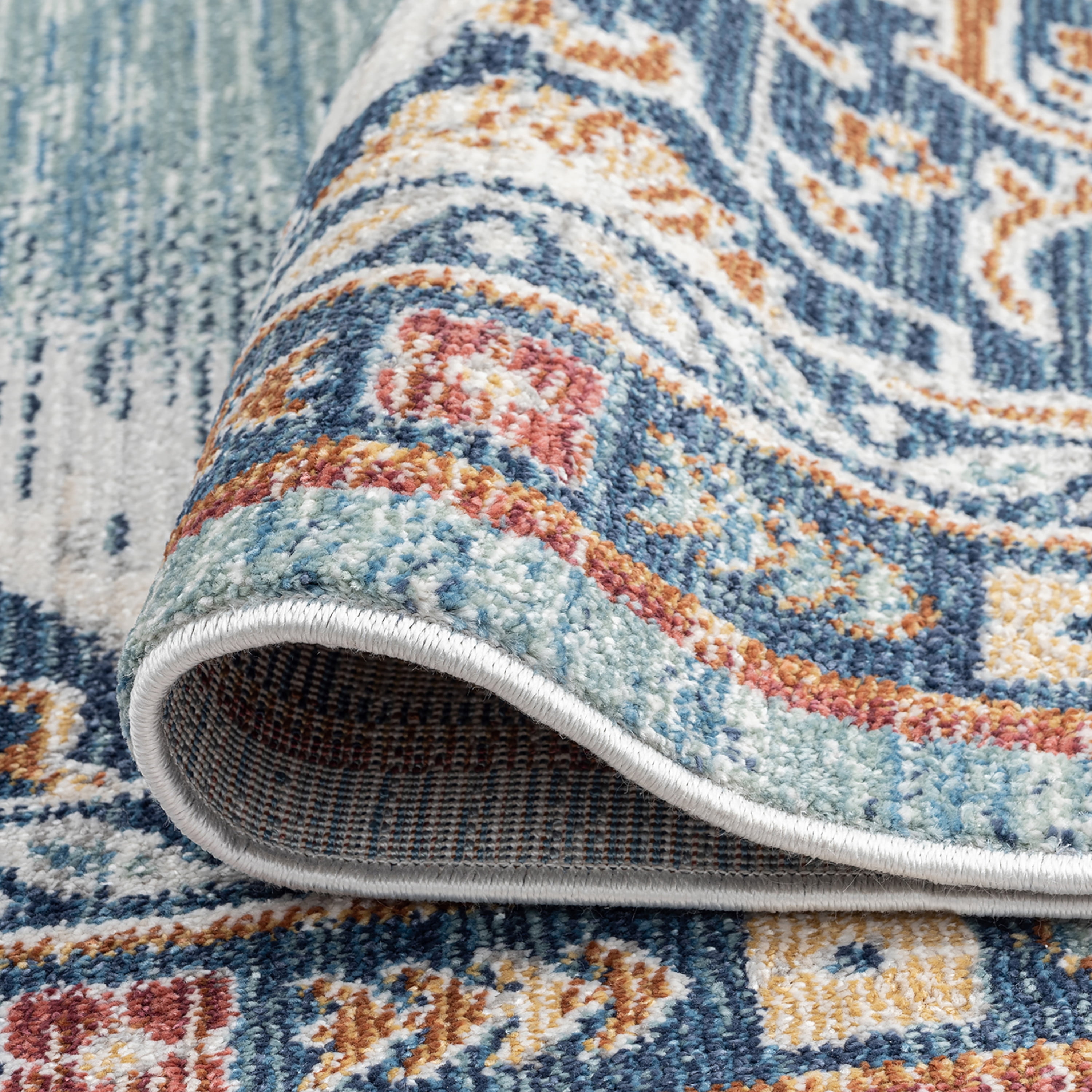 Traditional 9x12 Area Rug (8'10'' x 12'2'') Medallion Navy, Aqua Living Room Easy to Clean