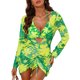 thumbnail image 5 of Conjunto de bikini triangular floral sin mangas para mujer INSPIRE CHIC de 3 piezas, traje de baño con cubierta de manga larga y vestido arrugado de malla, color amarillo y verde, talla X-Large, 5 of 6