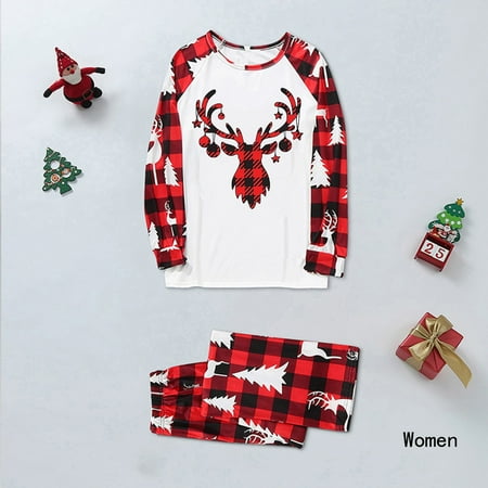 

NEGJ Women Mom Family Christmas Pajamas Cute Christmas Print Pajamas Plaid Holiday Pajamas Set Parent Child