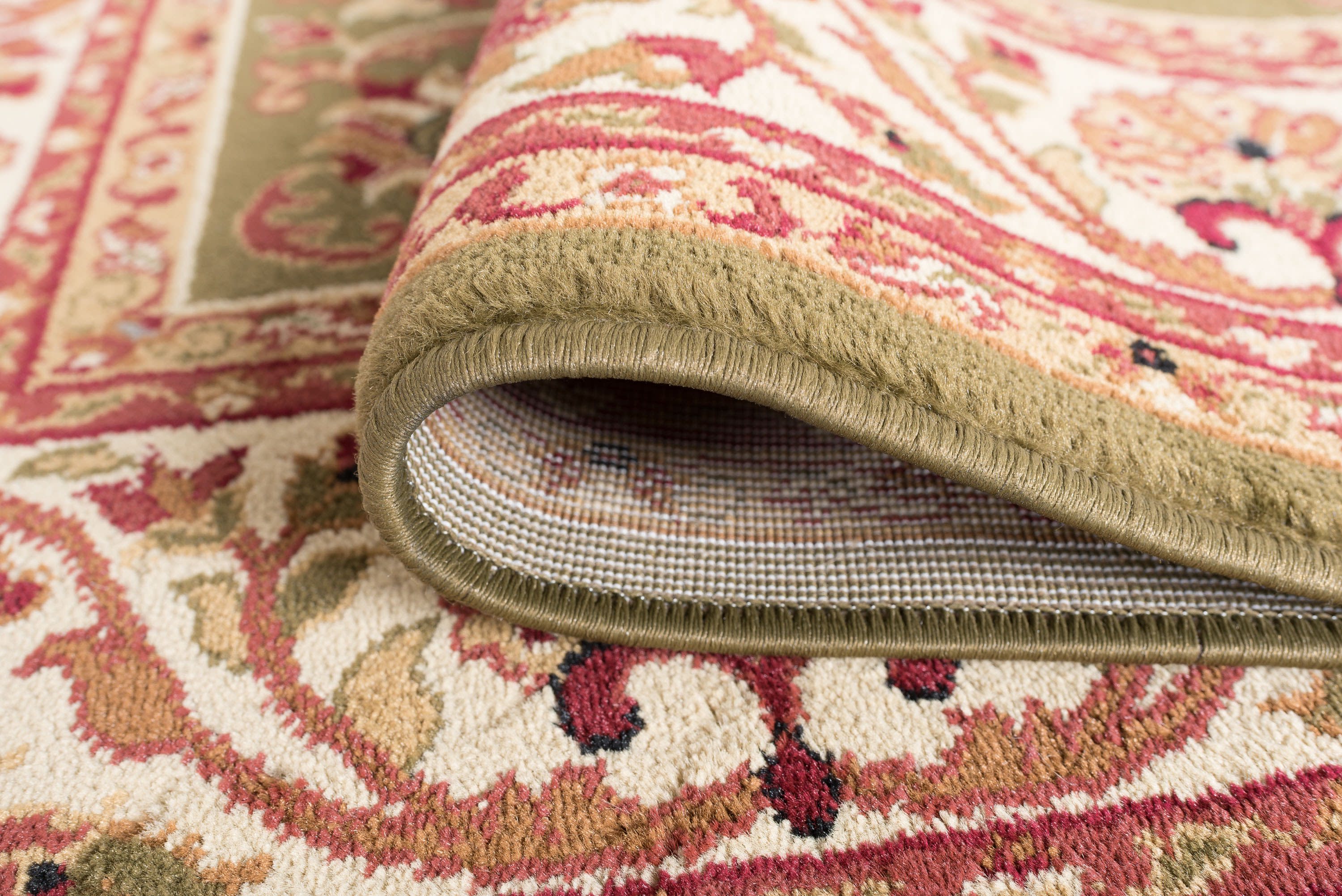 Traditional Area Rug (6'7'' x 9'6'' Oval) Border Green, Beige Living Room Easy to Clean