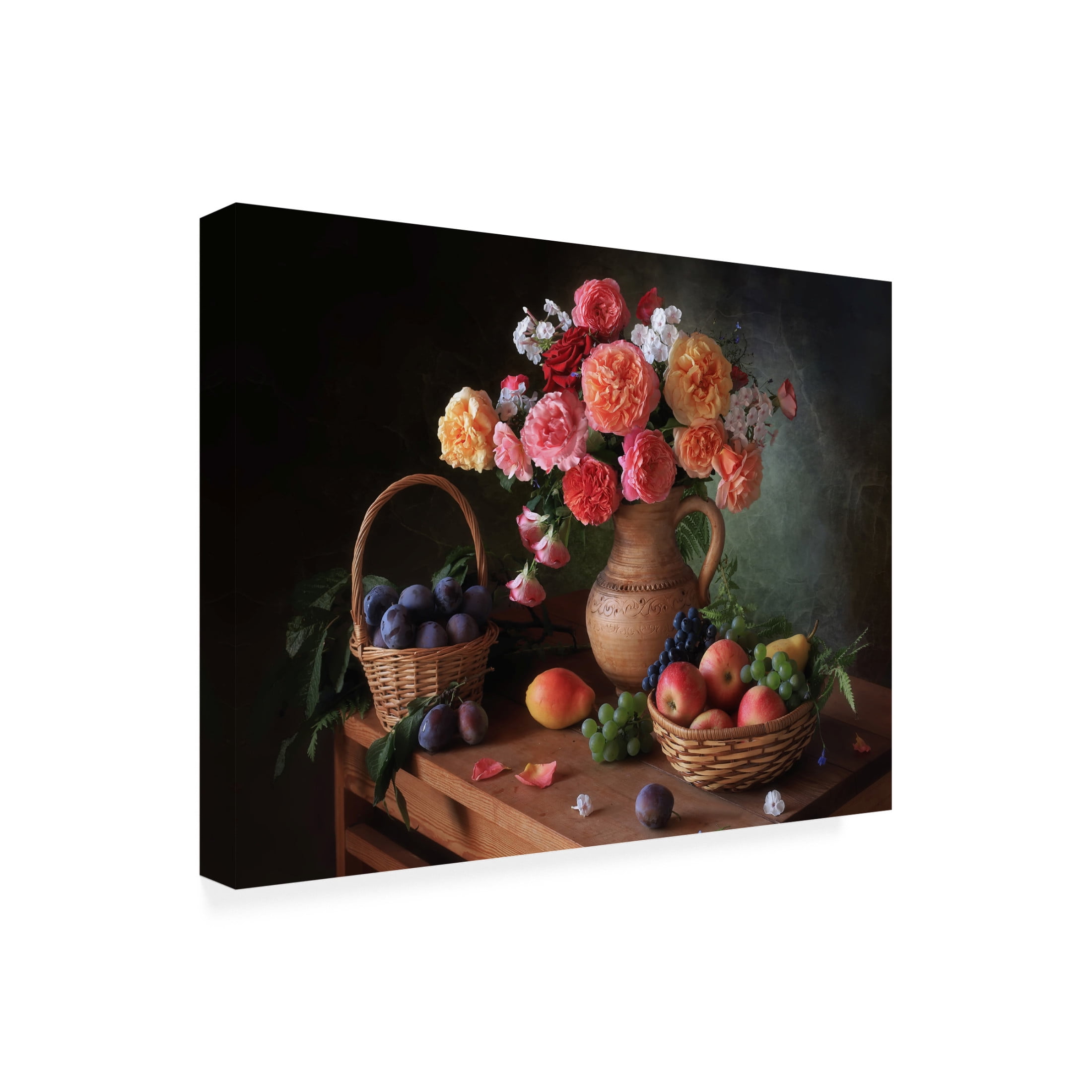 Trademark Fine Art Tatyana Skorokhod Still Life With Flowers And Autumn Fruits Canvas Wall Art