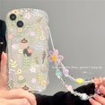 thumbnail image 4 of Cute 3D Flower Bracelet Wrist Chain Lanyard Clear Soft Phone Case for iphone 13 14 Pro Max 11 12 XR XS X 7 8 Plus 14 Back Cover, 4 of 5