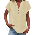 thumbnail image 6 of Women Short Sleeve Tunic Blouse Summer Fitness Clothing V Neck Pullover Clothes Trendy Womens Tops Beige, 6 of 8