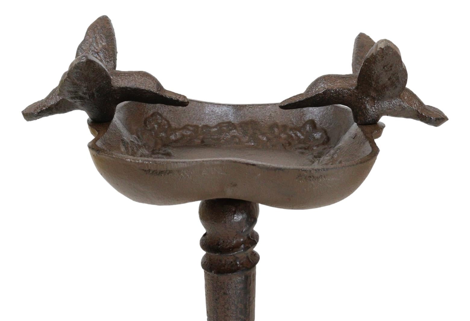 Rustic Cast Iron Hummingbirds Perching On Ornate Garden Bird Feeder Bath 11"H