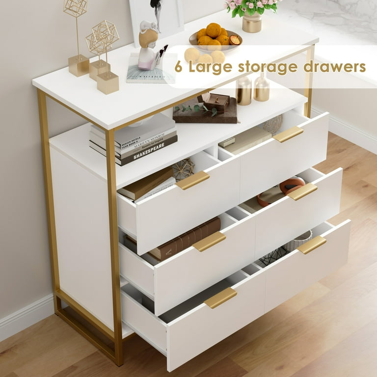 Homfa 6 Drawer White Dresser, Modern Storage Cabinet for Bedroom