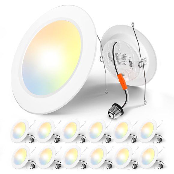 Amico Éclairage Encastré 5/6 Pouces, Lot de 12 Lumières LED Plates 5CCT, 2700K/3000K/4000K/5000K/6000K Sélectionnable, 12W Eqv 110W, Luminosité 1050LM, Installation Rétrofit