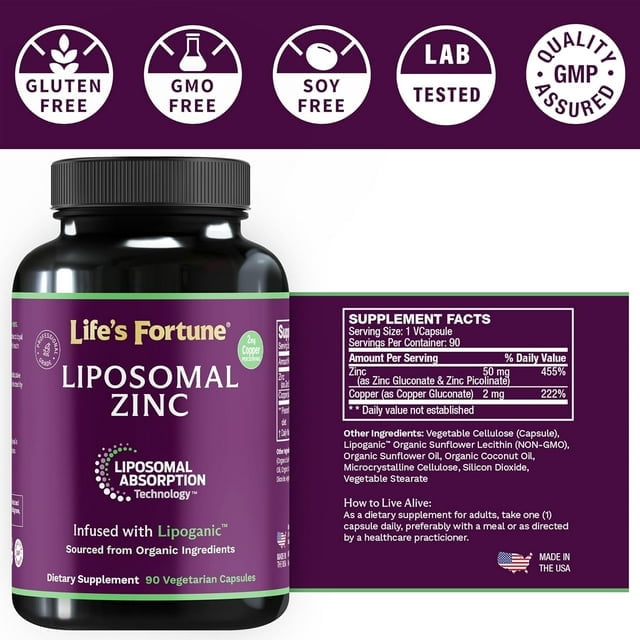 Life's Fortune Zinc Supplement, 50mg Zinc Citrate, 90 Capsules, Zinc Supplement, Immune Support Formula