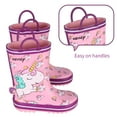 thumbnail image 2 of Toddler Rain Boots Kids Waterproof Printed Boys Girls Natural Rubber Rainboots with Handles,Pink Unicorn, 6T, 2 of 8