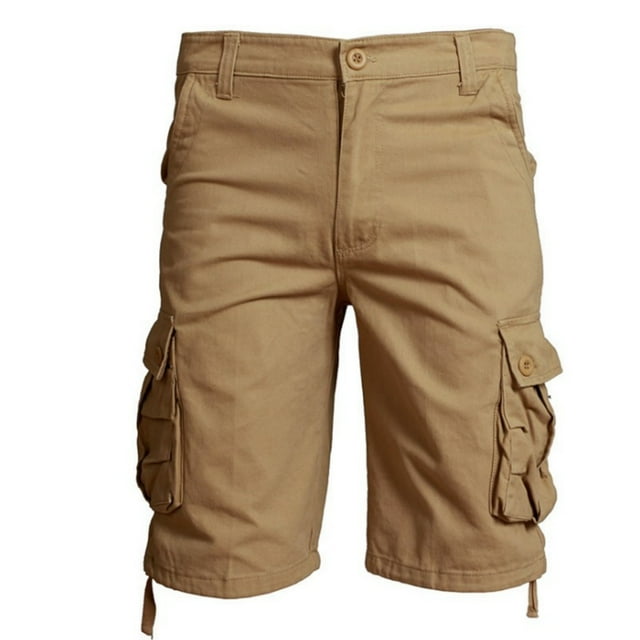 Mens Cargo Shorts With 6 Pockets Solid Color Casual Outdoor Wear-Resistant Hiking Short Khaki