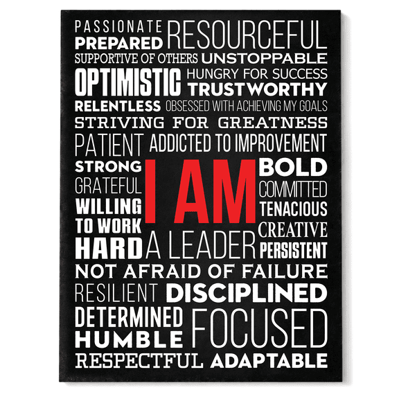 HoneyKICK I AM Affirmations Motivational Poster, 12x16 Wall Art, Black