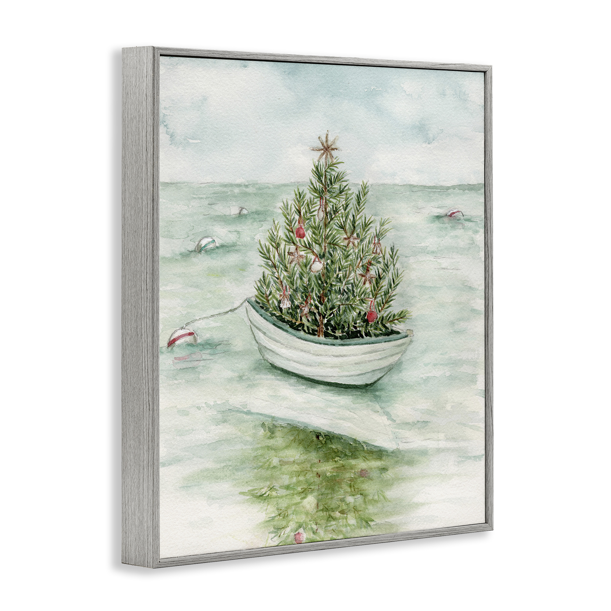 Stupell Industries Beachy Christmas Tree Holiday Painting Gray Framed Art Print Wall Art, 24 x 30