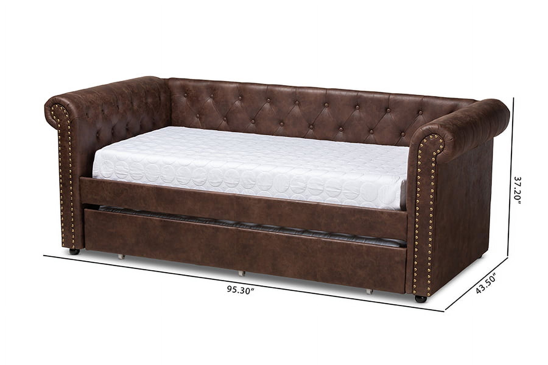 Baxton Studio Mabelle Brown Faux Leather Upholstered Daybed with Trundle