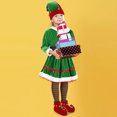 thumbnail image 2 of VNKIDY Girls Christmas Outfits Kids Christmas Elf Fancy Dress Set With Green Velvet Long Sleeve Dress Striped Tights Elf Hat Belt Jingle Bell Shoes For Holiday Celebration Cute Sets, 2 of 6