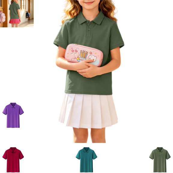 Mfakffe Back to School Kids Polo Shirts Fashion Lapel Collar Comfy Short Sleeve School Uniform Breathable Versatile Solid Color Quick Dry Sport Casual T-shirt