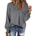 thumbnail image 3 of QNANSPI Long Sleeve Shirts for Women, Womens Casual Tops, Women's Solid Color V Neck Long Sleeve Top Lace Patchwork Ruched Sleeve Casual Daily Top, 3 of 6