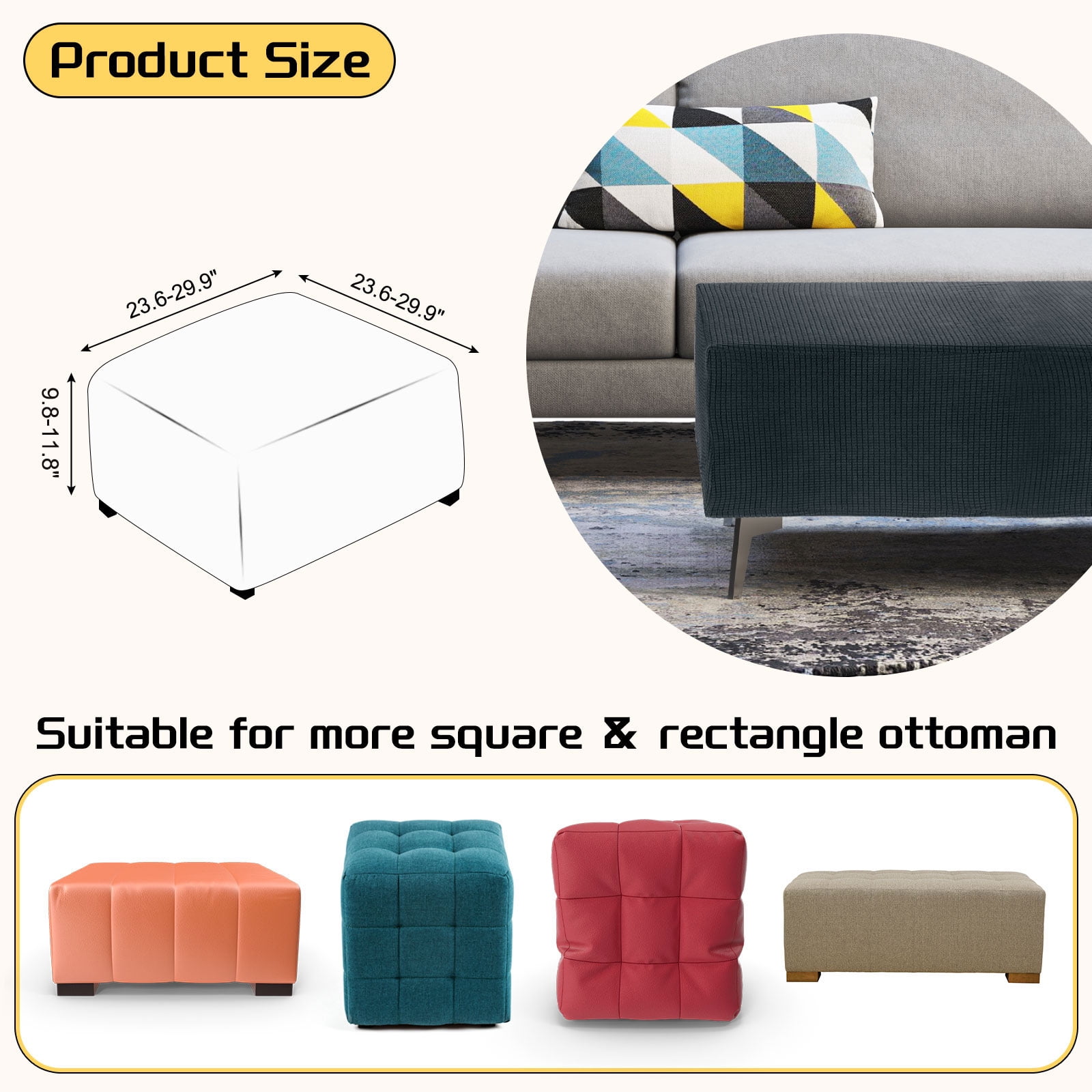 Unique Bargains Square Jacquard Slipcover Light Gray 23.6"-29.9" x 13.8"-17.7"