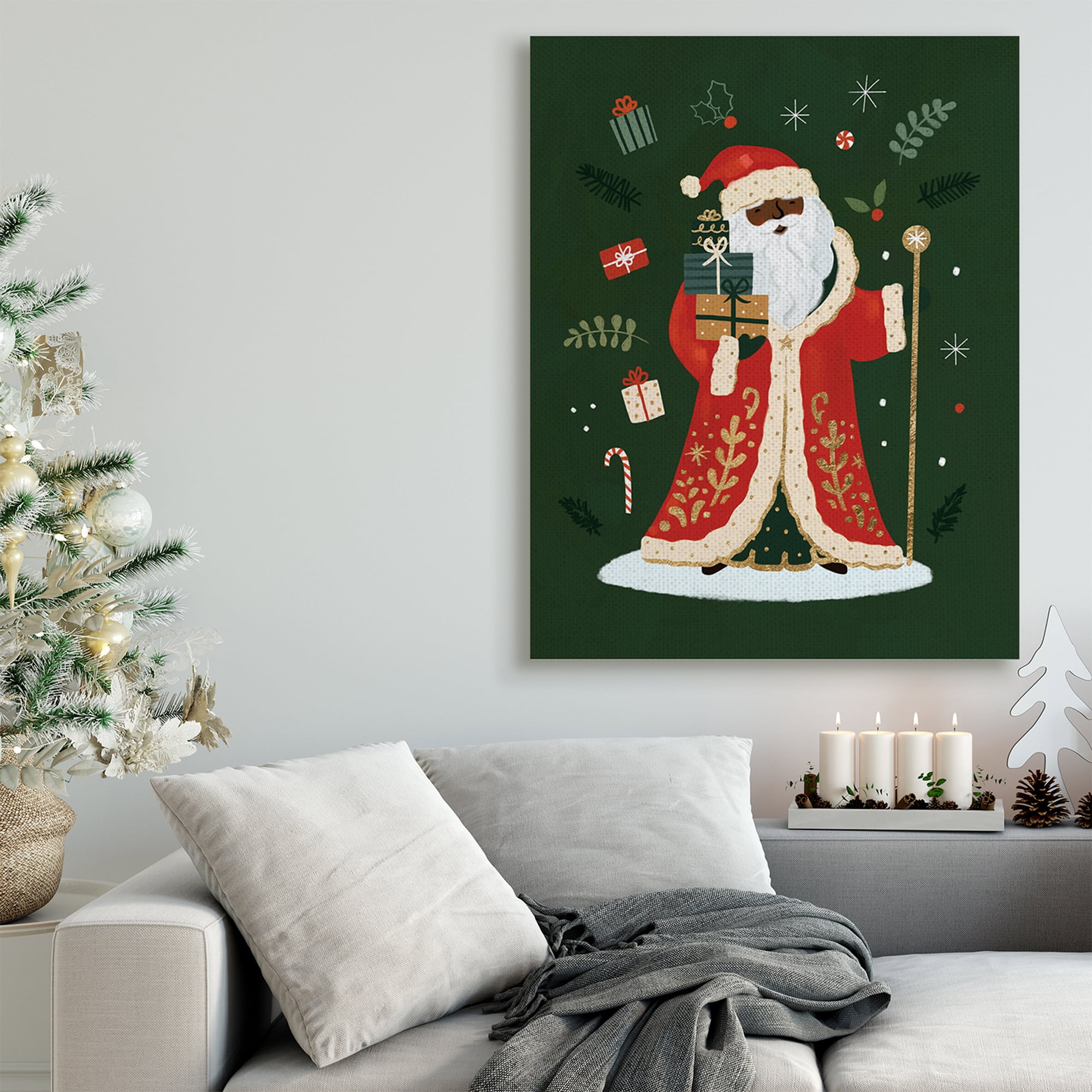 Stupell Industries Festive St. Nick Green Christmas Winter Holiday Holiday Painting Gallery Wrapped Canvas Art Print Wall Art, 36 x 48