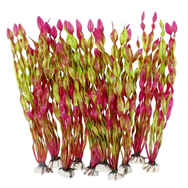 Plantas de agua de algas artificiales para acuario, decoraciones de plantas de pecera de plástico, 10 piezas (rojo vino), su color no se desvanecerá