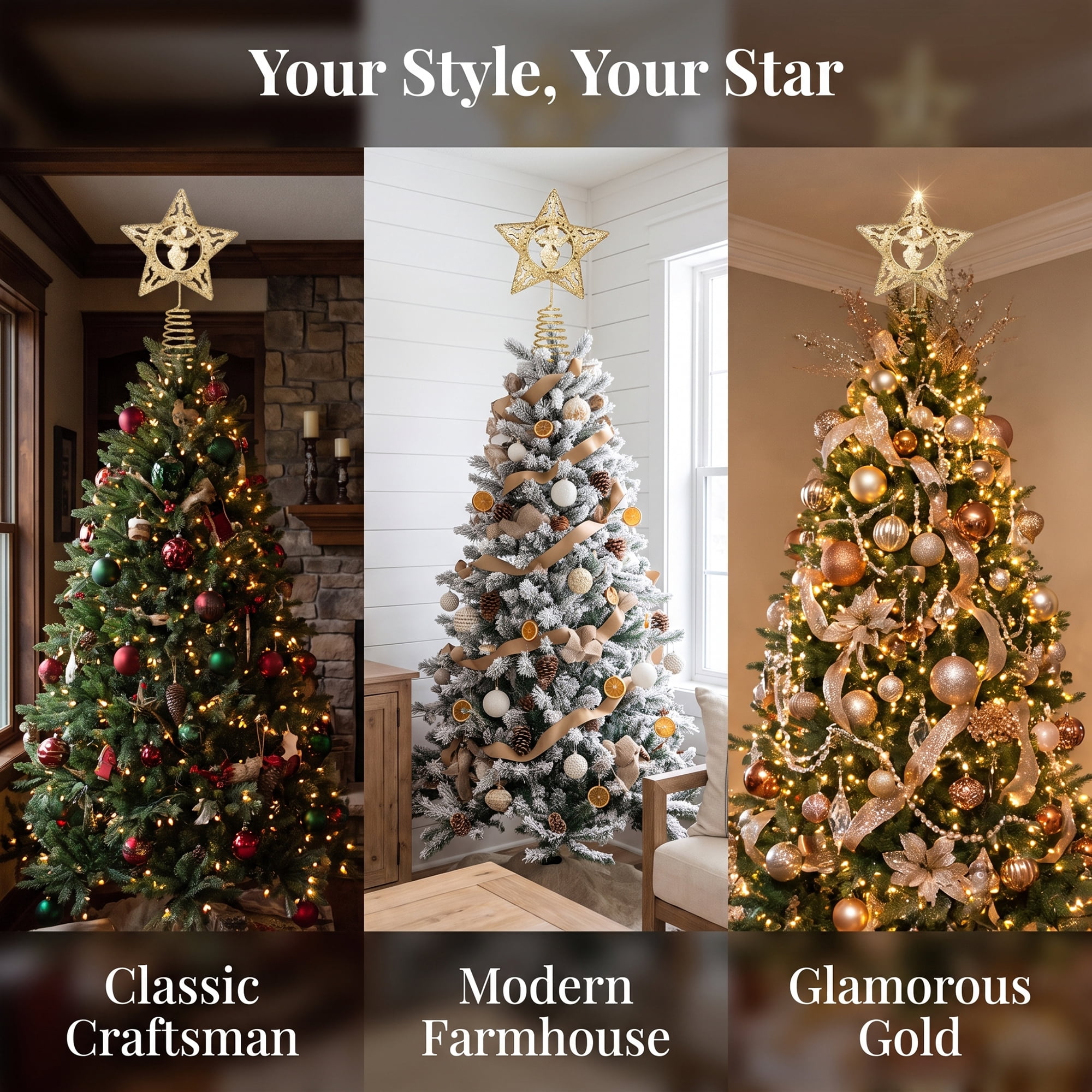 Unique Bargains Glittering Star-shaped Herald Luxury Radiant Canopy Gold 5.9"