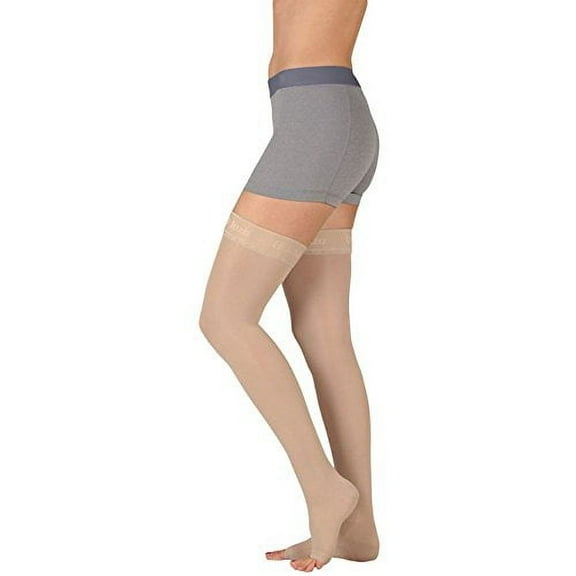 Juzo 4410 Basic Open Toe Thigh Highs w/Silicone Dot Band - 15-20 mmHg Reg Black I