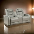thumbnail image 6 of Benjara BM316096 73 in. Luxe Power Recliner Cushioned Gray Real Leather Console Loveseat, 6 of 6