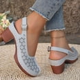thumbnail image 5 of Rokment Platform Dressy Sandals for Women Ladies Spring Summer Elegant Casual Flower Hollow out Leather Closed Toe Chunky Block High Heels Slingback Dress Shoes Grey Size 6, 5 of 8
