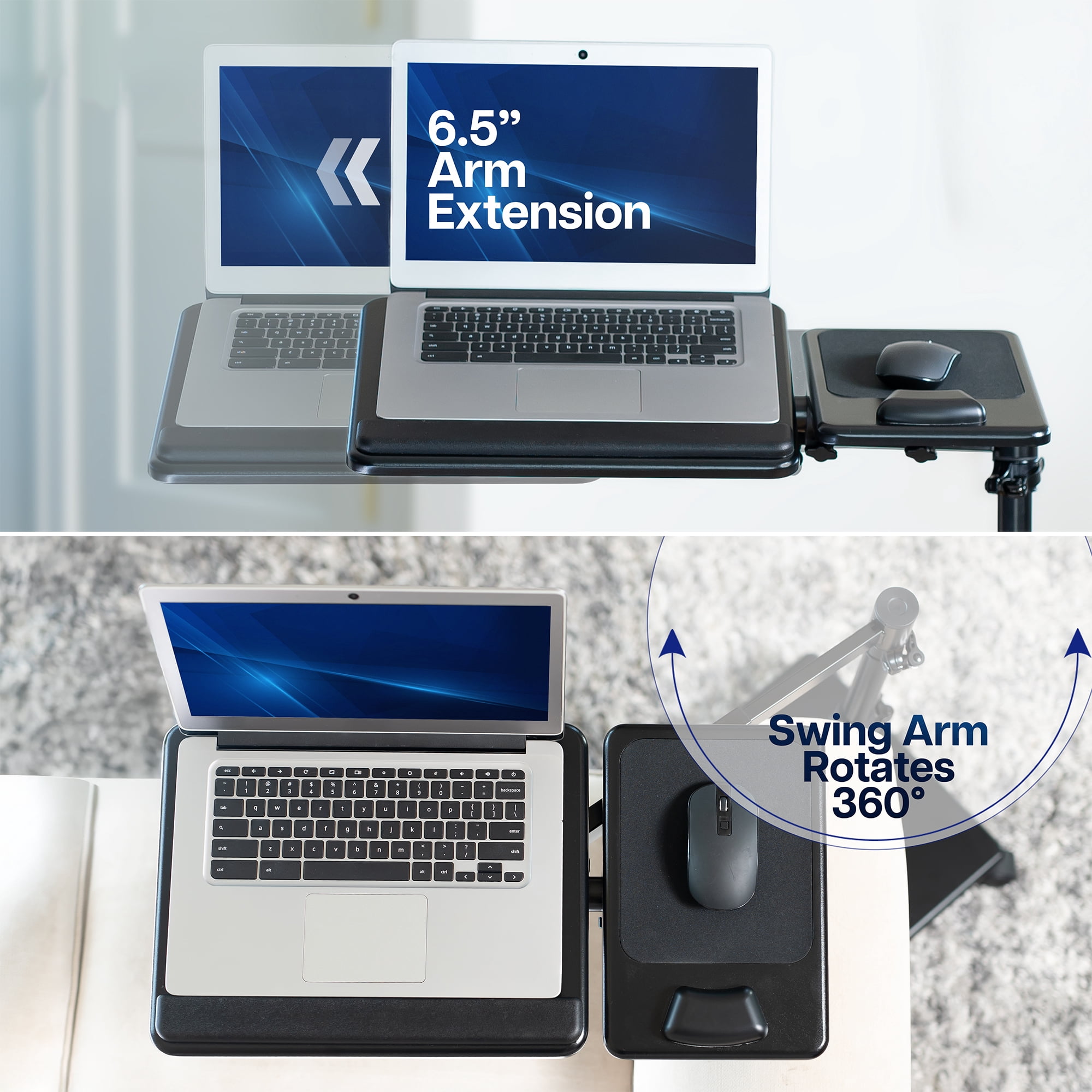 VIVO Black Laptop Cart with Extension Arm and Mouse Pad