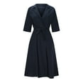 thumbnail image 4 of CEHVOM Robe Décontractée en Coton et Lin à Manches Mi-Longues avec Lacets pour Femmes en Solde, 4 of 7