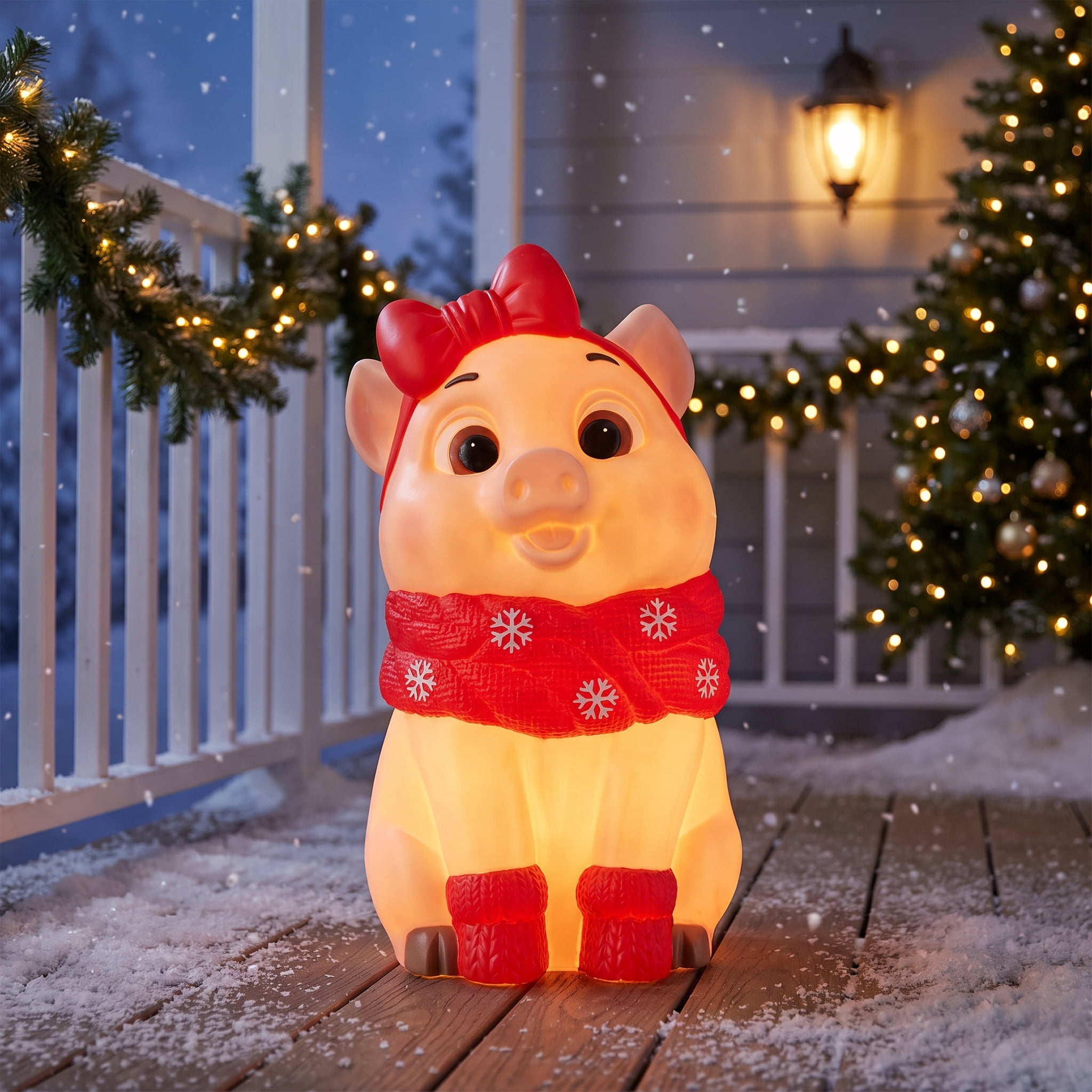 Holiday Time Lighted Blow Mold Pig Christmas Decoration 24" photo 2