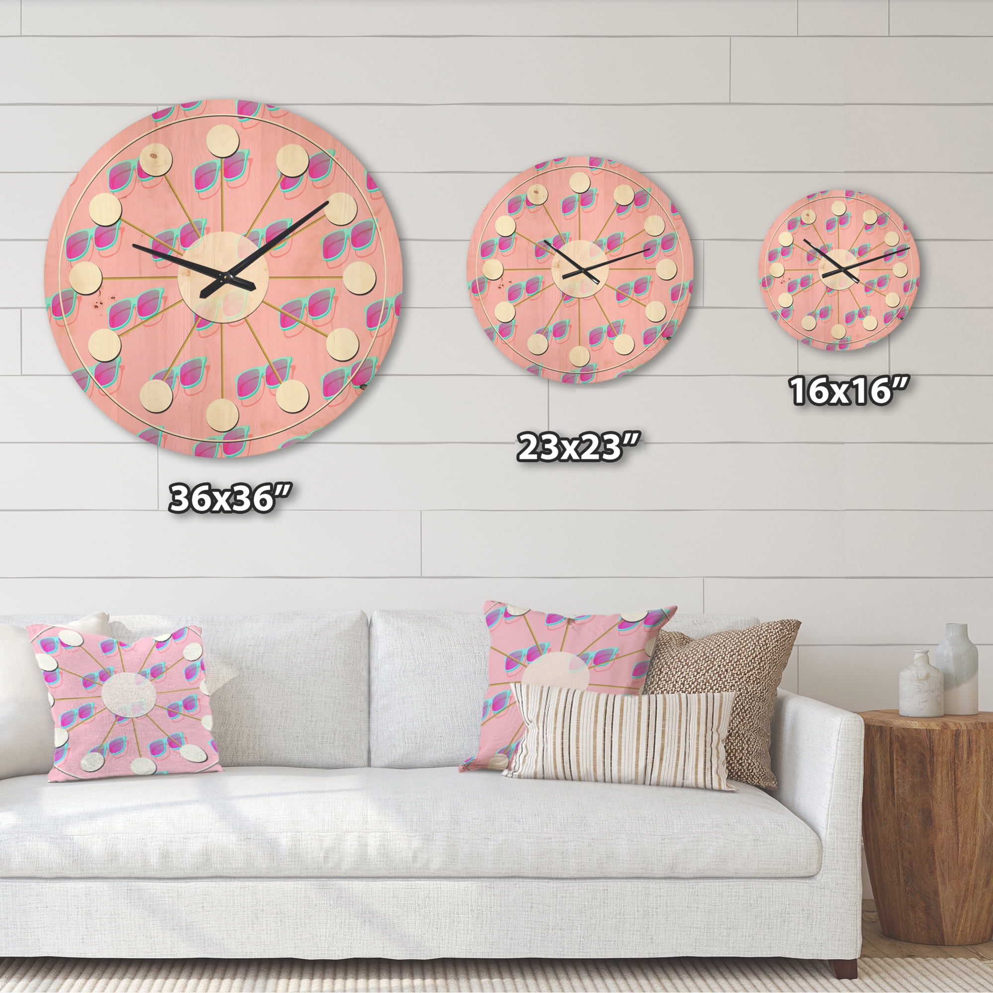 Designart 'Pink Fashion Abstract Retro Pattern I' Mid-Century Modern Wood Wall Clock
