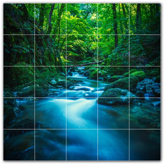 Picture-Tiles.com: River Ceramic Tile Wall Mural WAL500899-55S. 21.25"W x 21.25"H using (25) 4.25" x 4.25" Ceramic Tiles-Satin Finish