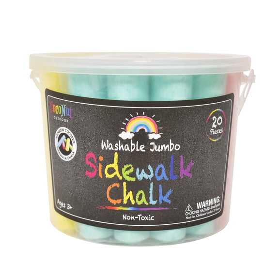 CocoNut Outdoor: Jumbo Sidewalk Chalk Bucket - 20pc, Bright Colors, 4" Chunky Sticks, In-Outdoor, Non-Toxic, Washable Art, Driveways & Boards, Kids 3