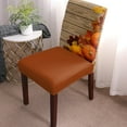 thumbnail image 2 of muroi Thanksgiving Dining Chair Slipcover, Autumn Orange Pumpkin Maple Leaves Rustic Old Wooden Brown Stretch Covers Removable Parsons Protector for Kitchen Room Party, Set of 6, 2 of 7