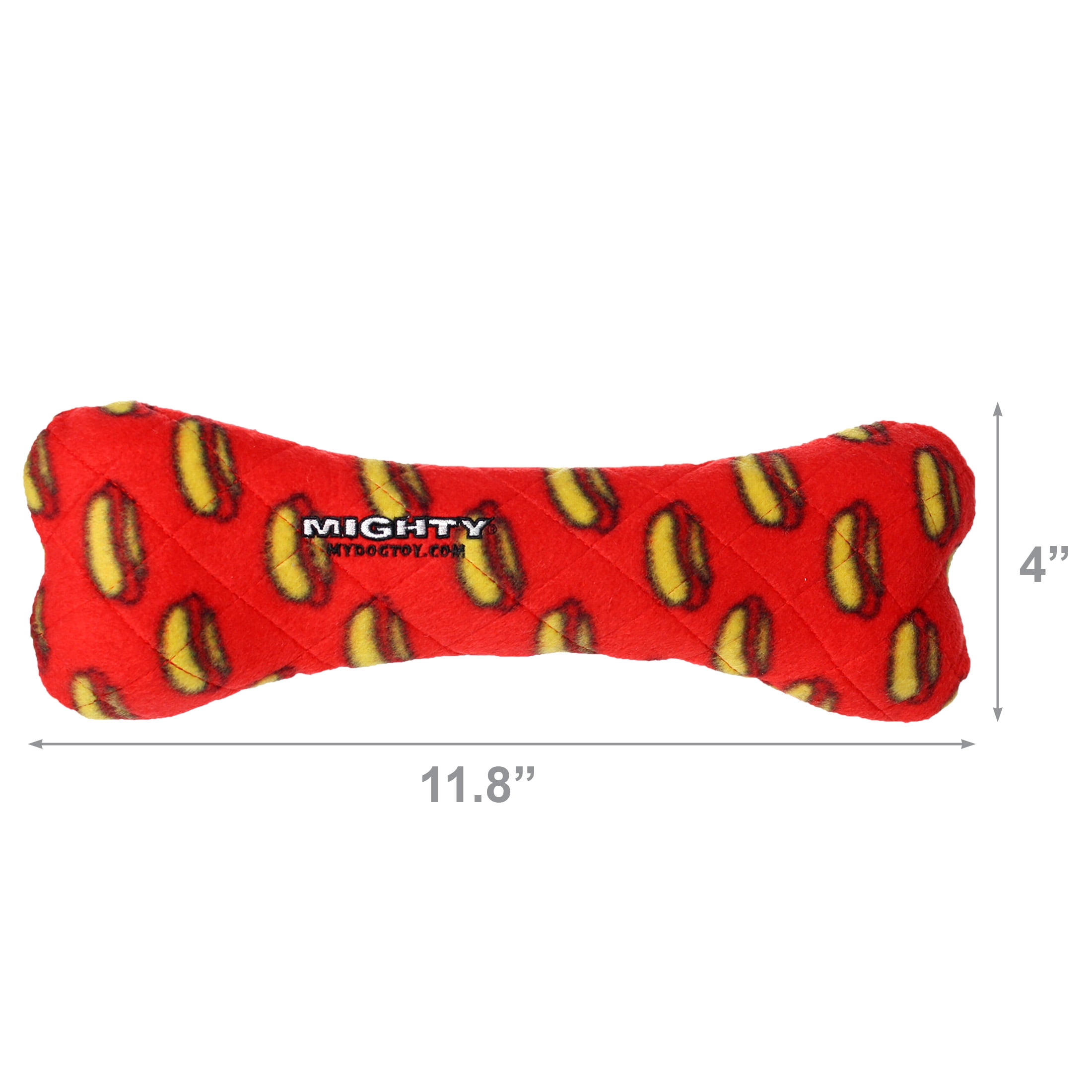 Mighty Bone Red Durable Squeaky Plush No Stuff Dog Toy