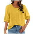 thumbnail image 4 of kaprioy Linen Shirts for Women Summer Retro Embroidered 3/4 Sleeve Boho Tops Dressy Casual Blouses Teacher Loose Tunics Yellow, XXL, 4 of 7