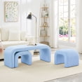 thumbnail image 2 of Modern U-Shaped Teddy Ottoman Set of 3 with Soft Beige Canvas 44 " and 18 " Stools Perfect for Living Room Footrest or Entryway, 2 of 6